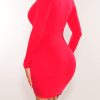 Red Long Sleeve Square Neck Mini Dress